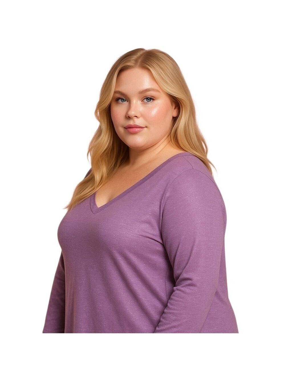 💜 Loanna Soft Cotton V-Neck Long Sleeve Top | Size 3X